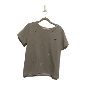 Les Soeurs Grey Distressed Medium Ladies Sweatshirt Shirt Sleeve Top‎